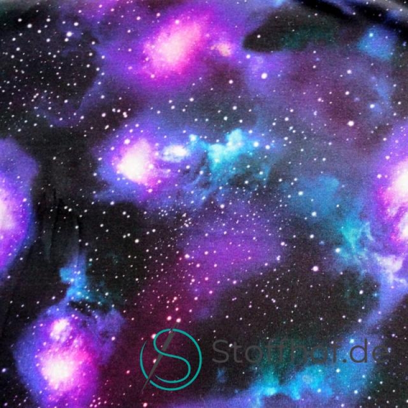 French Terry Sommersweat Weltall Galaxy Blau Lila 160cm